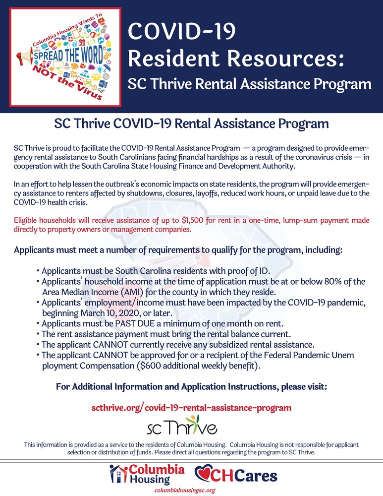 SC Thrive rental assistance program information