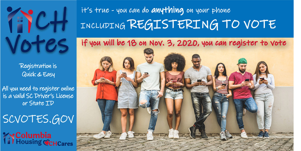 Register to Vote, Teens standing against a wall with phones