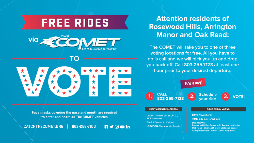 flyer for COMET rides to the polls for CH Residents