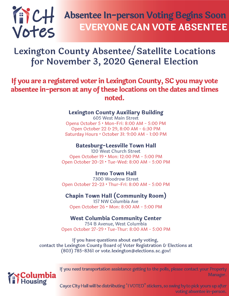 Lexington County absentee in-person voting locations 