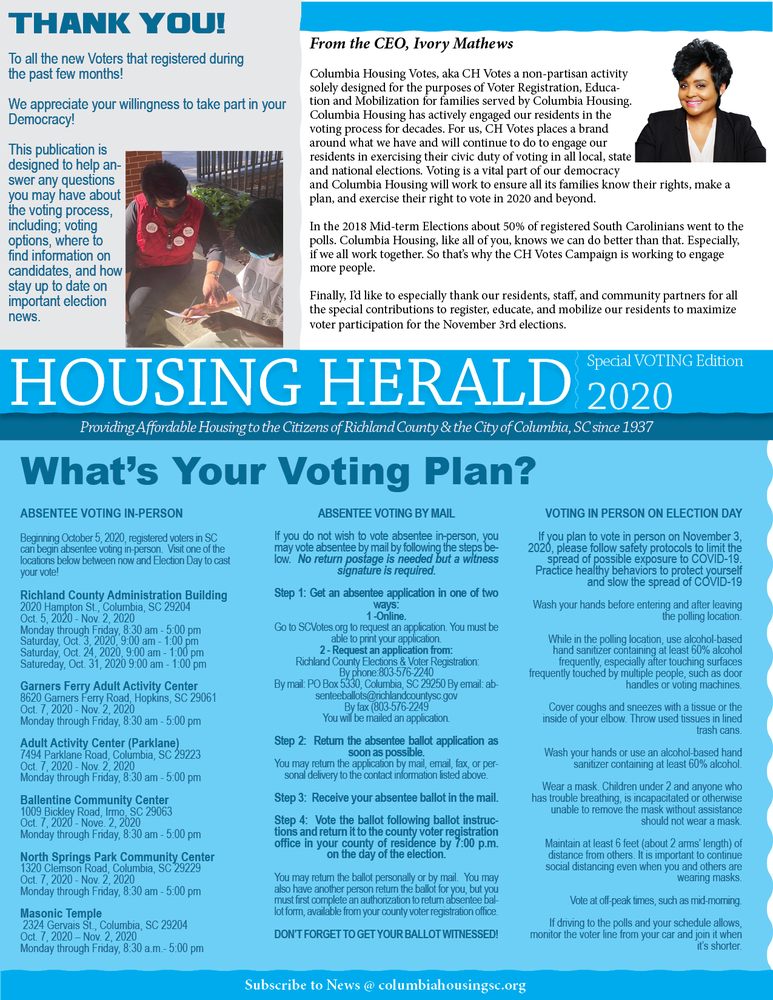 front page CH Votes edition of the Housing Herald