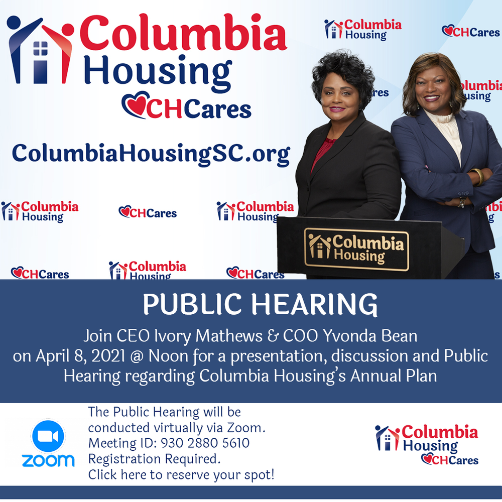 Public Hearing to review the Columbia Housing Annual Plan - Thursday, April 8, 2021 @ Noon