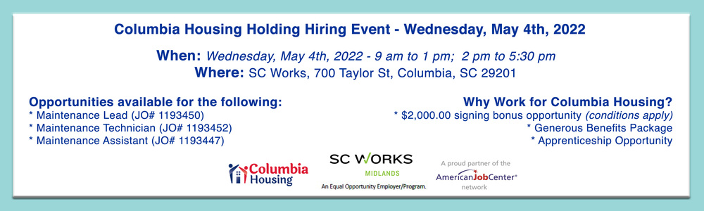 Job opportunities for Maintenance workers at Columbia Housing