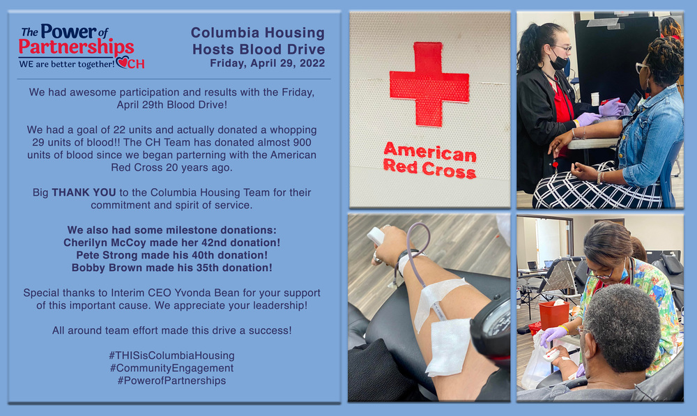 Columbia Housing hosted blood drive on April 29
