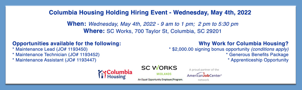 Maintenance jobs at Columbia Housing