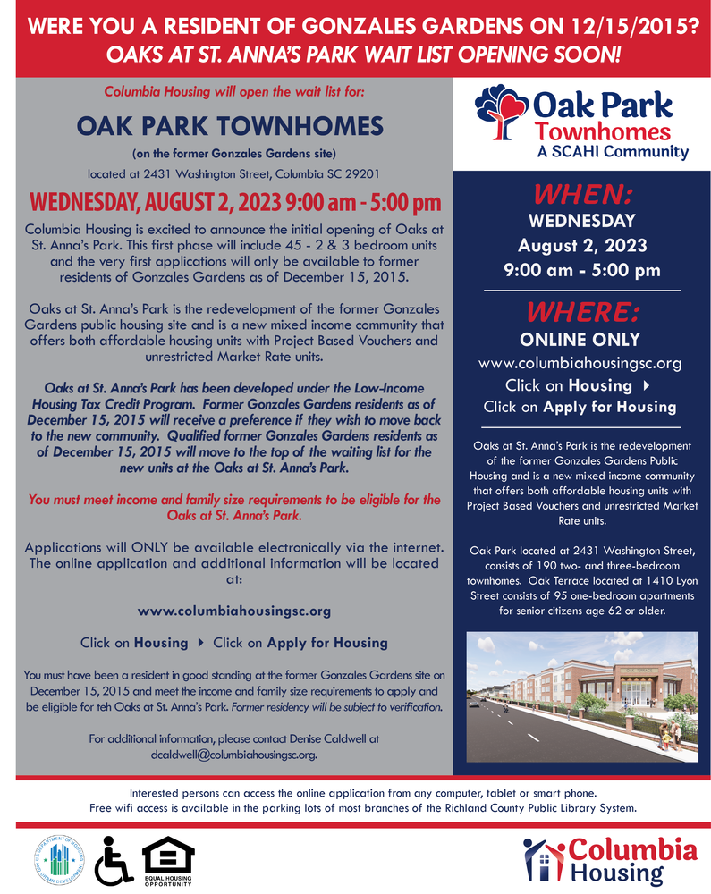 Waiting List for Oaks at St. Anna's Park Opening Soon